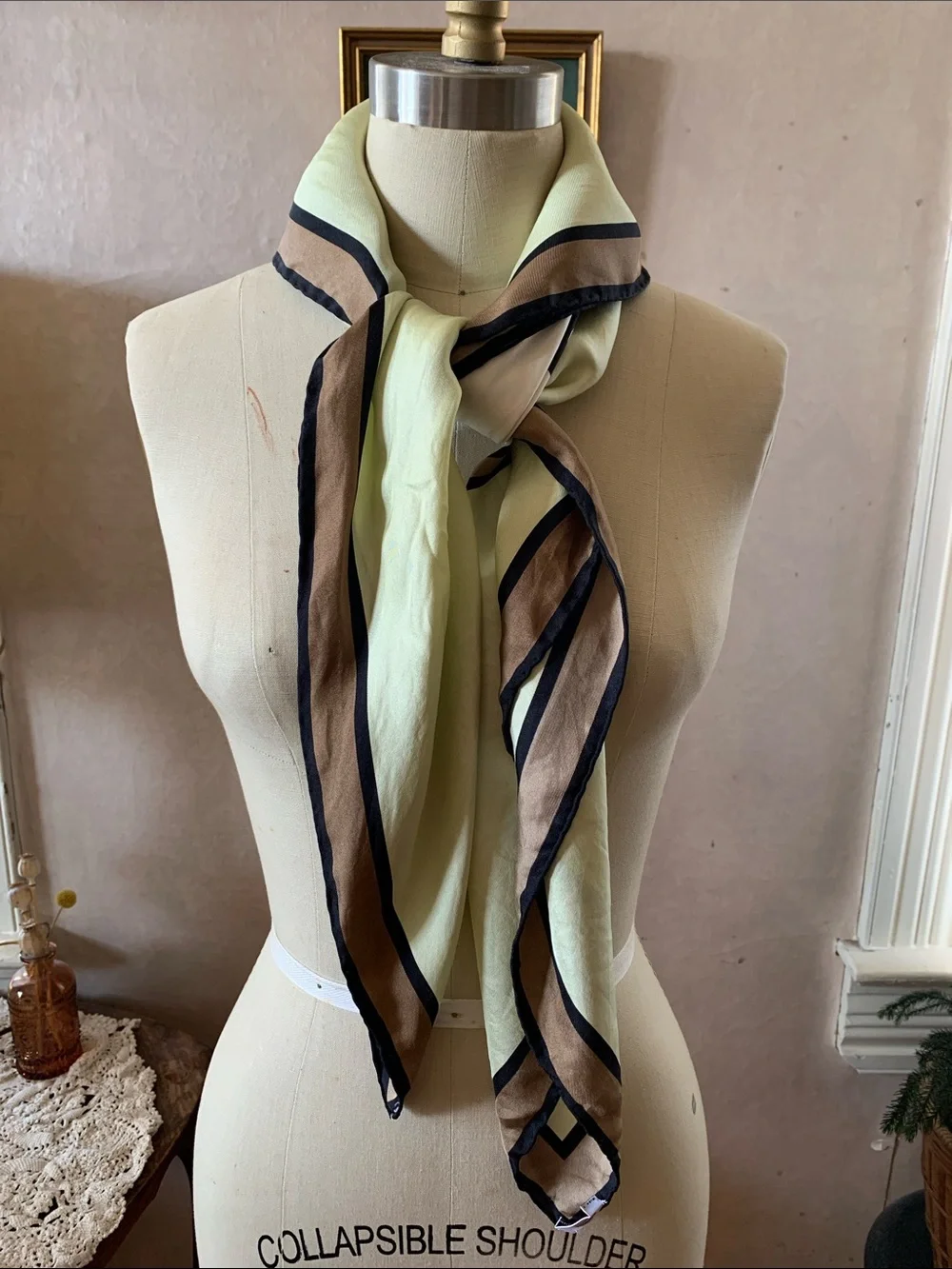 Burberry Silk Scarf Mint green w/ Black Logo Brown Trim 17.02.2020 Fashion Show
